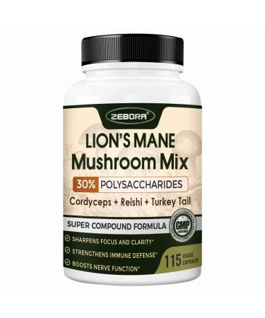 Lions Mane Supplement Capsules - Mushroom Supplement With Lions Mane Cordyceps Reishi Turkey Tail Shiitake - Lions Mane Supplement For Memory Focus & Immune Support - 115 Vegan Mushrooms Capsules