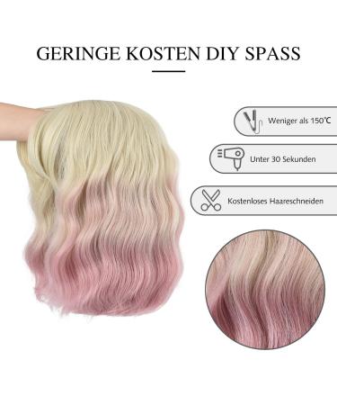 Parxitn Short Bob Wig with Ponytail - Natural Ombre Valentine Rosa Synthetic Hair | Colorful Curly Wigs for Daily Party Halloween & Cosplay - Buy Online on GoSupps.com