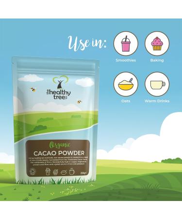 Organic Raw Cacao Powder by TheHealthyTree Company - Ideal for Yoghurt, Smoothies & Baking - High Protein, Magnesium, Fibre & Potassium - Sugar-Free Vegan Cacao Powder (250g) - Buy Online on GoSupps.com