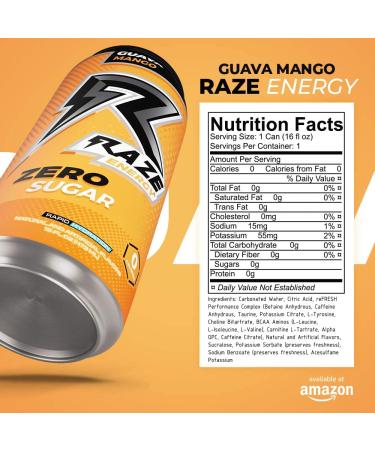 Raze Zero Sugar Energy Drink 300mg Caffeine | Sugar Free & Zero Calories 12 Pack - Guava Mango Flavor for Performance and Hydration - Buy Online on GoSupps.com