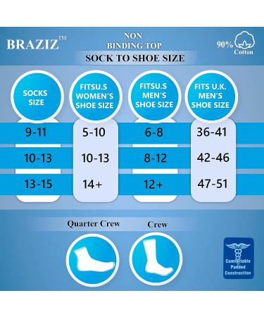 Braziz Diabetic Crew Socks 12 Pairs | Non-Binding Cushion Cotton | Men's Women's White Black Grey | Size 9-11 - Buy Online on GoSupps.com