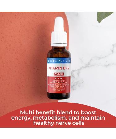 BIOTOPLEVEL Vitamin B12 Liquid Sublingual Drops | B1-B6 for Fast Absorption | Supports Brain Cells, Nerve Tissue, RBC Function, Energy & Metabolism - Buy Online on GoSupps.com