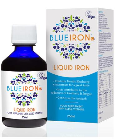 Blueiron Liquid Iron Supplement with Nordic Blueberries + Vitamin C Vitamin B12 Folic Acid Biotin and Zinc | 250ml | Suitable for Vegans | Easily Absorbed and Gentle On The Stomach