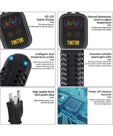 TINTOR Submersible Aquarium Heater 1200W | Double Tube Rapid Heating | LED Digital Controller | for 150-300gal Fish Tank - Buy Online on GoSupps.com