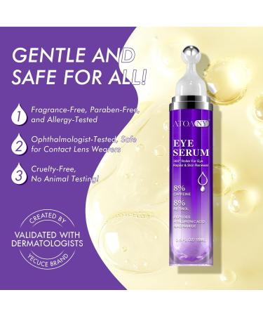 2 Packs Eye Serum for Dark Circles and Puffiness with 8% Caffeine 8% Retinol Anti-Aging Eye Cream for Puffiness and Dark Circles with 360 Eye Roller Massage Ball for Women and Men - Buy Online on GoSupps.com