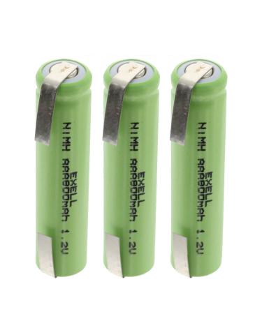 (3-PACK) Exell 1.2V NIMH AAA 800mAh Rechargeable Batteries w/ Tabs for use with high power static applications (Telecoms UPS and Smart grid) radio controlled devices electric tools electric mopeds