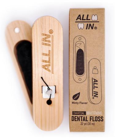ALL IN Waxed Charcoal Dental Floss - Refillable Holder Mint Flavor Plant-Based PFAS-Free Effective Plaque Removal - 32 yd - Buy Online on GoSupps.com