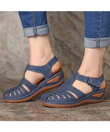 Comfortable Closed Toe Sandals for Women - Soft Leather Wedge Gladiators for Summer Travel Beach & Outdoor Activities | Blue 36 EU - Buy Online on GoSupps.com