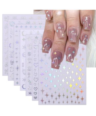 JMEOWIO 10 Sheets Aurora Star Nail Art Stickers Decals Self-Adhesive Quadrangular Star Nail Supplies Nail Art Design Decoration Accessories