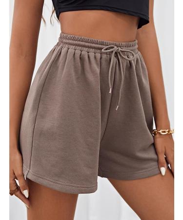 MakeMeChic Women's Mocha Brown Drawstring Waist Sweat Shorts - Size Medium - Buy Online on GoSupps.com