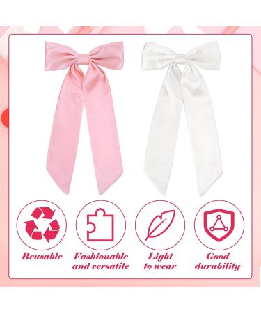 Pink Hair Bow White Bow Hair Clip Hair Bows Bow Clip Long Tail Hair Clips Ponytail Clips Retro 90s Headwear Party Wedding Hair Accessories for Women Girls (Pink + White) - Buy Online on GoSupps.com