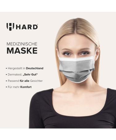50pc Disposable Face Masks Made in Germany | CE Certified, Triple Layer Filtration | Elastic Earloops, Breathable | Grey Adults Size 17.5cm x 9.5cm - Buy Online on GoSupps.com