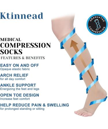 Ktinnead Compression Socks for Women & Men | 20-30 mmHg Knee High Opaque Graduated Stockings | Unisex Open Toe in Beige - Medium Size - Buy Online on GoSupps.com
