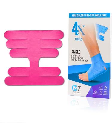 M7 Sport Kinesiology Ankle Tape - Ankle Sprain Relief, Compression Support, Plantar Fasciitis Waterproof - Pink 4-Pack - Buy Online on GoSupps.com
