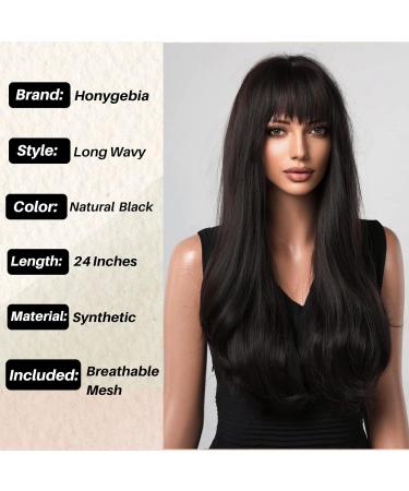Honybia Black Wig with Bangs - Natural Synthetic Wavy Curly Heat-Resistant Hair for Women | Ideal for Costumes Carnival & Theme Parties - Buy Online on GoSupps.com