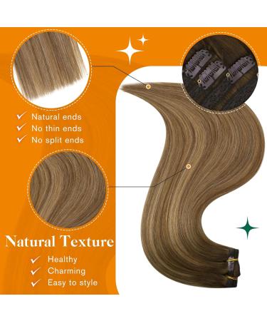 Easyouth Remy Clip In Hair Extensions - 22 Honey Blonde & Medium Brown Balayage 120g 7PCS for Easy Volume & Length - Buy Online on GoSupps.com