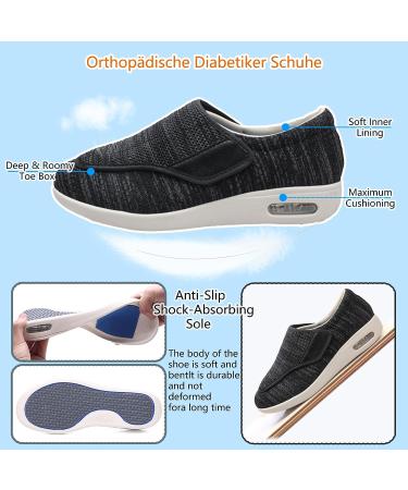 Women's Wide Width Diabetic Walking Shoes - Adjustable & Breathable - Dark Gray - 40EU - Buy Online on GoSupps.com