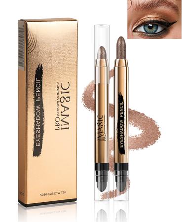 Cream Eyeshadow Stick-1Pcs Glitter Shimmer Bronzer Metallic Cream Eye shadow Stick with Soft Brush Rotatable Eye Brightener Pencil Crayon Long Lasting Waterproof for Smoky Metallic Eye Makeup-12# 12# Bronzer
