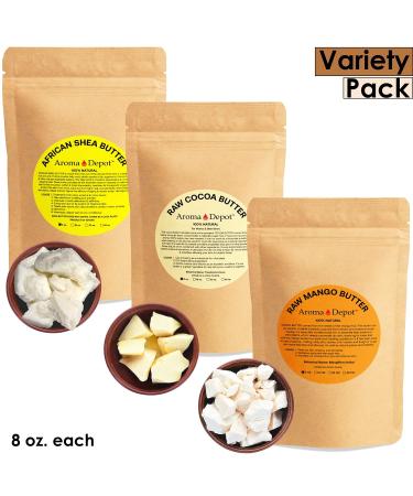 Aroma Depot Shea Mango & Cocoa Butter 8oz Bundle Pack - 100% Raw-Pure Unrefined | For all Skin Types | Ideal for DIY Body Butters, Soaps, Lotions, and Lip Balm | Amazing Moisturizers - Buy Online on GoSupps.com