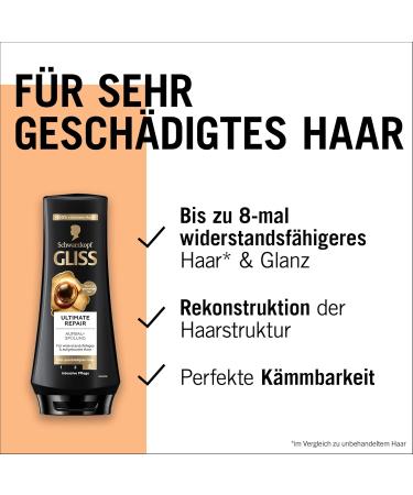 Gliss Ultimate Repair Conditioner (200 ml) with liquid keratin and pearl extract - Repairing treatment for extremely damaged hair - Buy Online on GoSupps.com