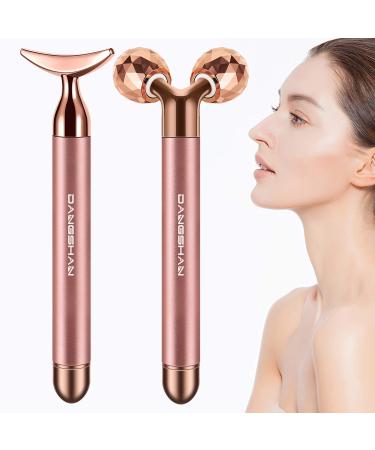 2-IN-1 Electric Face Massager Roller 24k Rose Gold Face Roller, 3D Roller and Unique Crescent Shape Facial Roller Massager Kit Arm Eye Nose Massager Skin Care Tools
