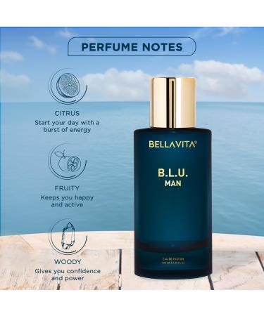 BellaV'ita Luxury B.L.U Men Eau De Parfum Liquid Perfume With Lemon Apple Musk|Fresh Refreshing Energising Long Lasting Edp Fragrance Scent 100Ml - Buy Online on GoSupps.com