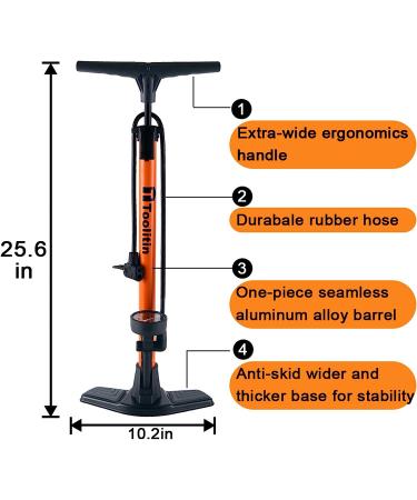 TOOLITIN High Pressure Bike Pump with Gauge | Presta & Schrader Valve | Road MTB Hybrid | Orange - Buy Online on GoSupps.com