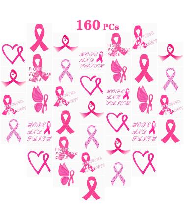 160 PCs Pink Ribbon Tattoos Breast Cancer Awareness Temporary Tattoos