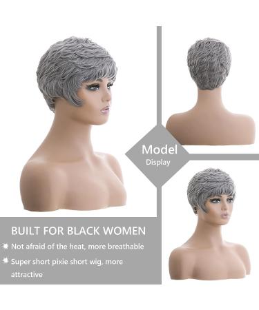 Short Grey Pixie Cut Wig for Black Women - Black Wavy Layered Style - Buy Online on GoSupps.com