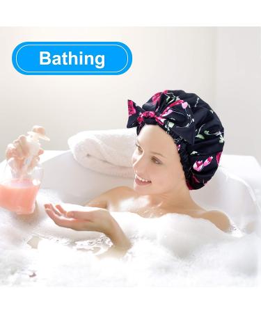Waterproof Reusable Shower Cap for Women with Long Hair - Adjustable, Washable, Breathable - Black - Buy Online on GoSupps.com