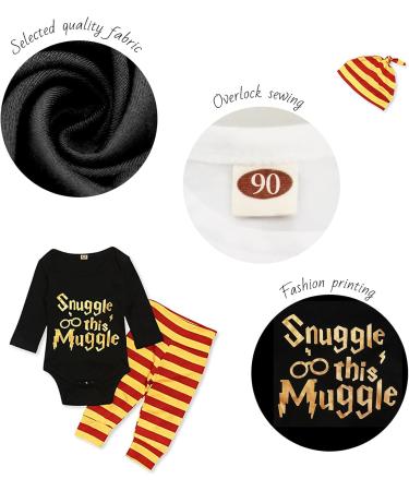 Baby Snuggle This Muggle Bodysuit Set 6-9 Months | Black Long Sleeve Outfit with Striped Pants & Hat - Buy Online on GoSupps.com