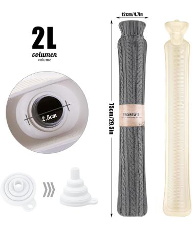 HomeWit 2L Hot Water Bottle with Knitting Covers & Funnel | Long Neck Heat Bottle - Dark Gray - Ideal for Pain Relief & Cozy Warmth - Buy Online on GoSupps.com