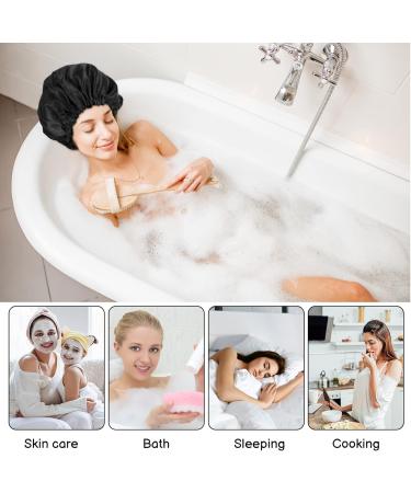 Fuyamp 2 Packs Satin Sleep Cap Adjustable Silky Sleep Bonnet for Women Long Curly Hair Double-Sided Waterproof Satin Hair Cap Extra Large Sleep Satin Bonnet for Women Girls Sleeping Black+Lake Green - Buy Online on GoSupps.com