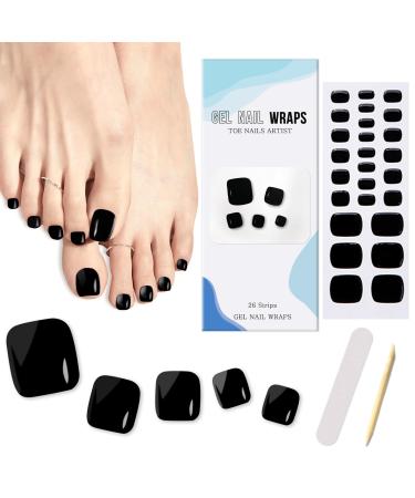 Ceboic half -hardened gel nail films 26 self -adhesive gel footnail sticker single -color black pedi wraps long -lasting tooth nail film uv hardening for women girl nail art