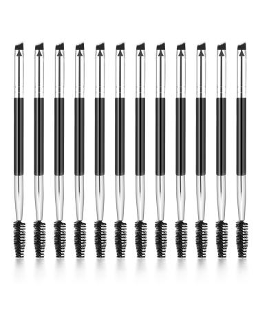 12 Pieces Dual-Ended Brow Brush Eyebrow Brush Angled Eye Brow Brush and Spoolie Brush Shaping & Filling Eyebrows Eyebrow Spoolie Brush Brow Brush for Precise Brow Brushing(Black)
