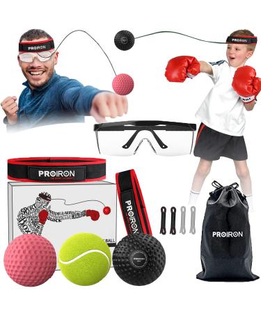PROIRON Boxing Reflex Ball with Safety Glasses, 4 Reflex Ball, 2 Headband for Adult/Kids, Boxing Head Ball for Punch Speed, Hand Eye Coordination Training Equipment Boxing MMA, Gifts for Teenage Boys b-3 balls+glass