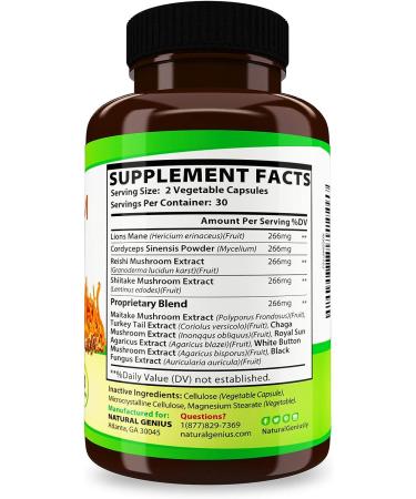 Natural Genius Top 10 Mushroom Extracts - Immune Booster Nootropic Supplement - Buy Online on GoSupps.com