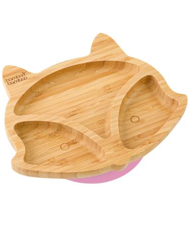 bamboo bamboo Baby and Toddler Suction Plate for Feeding and Weaning | Bamboo Fox Plate with Secure Suction | Suction Plates for Babies from 6 Months (Fox Pink)