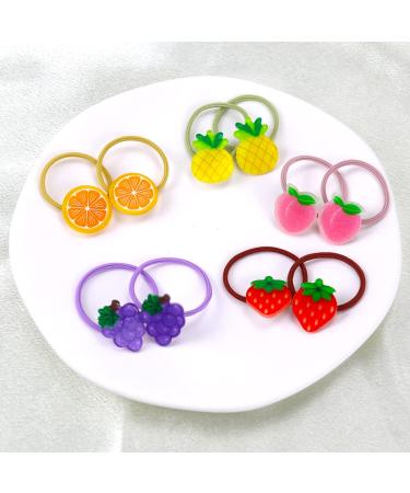 Cartoon Fruit Hair Ties - 10pcs Jelly Fruit Elastic Bands for Girls, Cute Ponytail Holders for Toddler to Teens - No Damage Hair Accessories - Buy Online on GoSupps.com