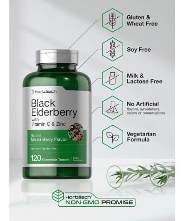 Elderberry Zinc Vitamin C Chewable Tablets | 120 Count Immune Support Complex | Vegetarian Non-GMO Gluten Free - Buy Online on GoSupps.com