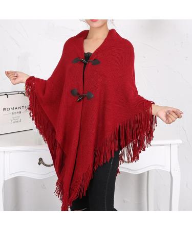 Warm Ladies Triangular Scarf - Cozy Watermelon Red Autumn Wrap with Button Bib - Buy Online on GoSupps.com