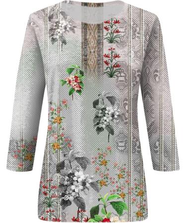 oelaio Womens 3/4 Sleeve T-Shirts Plus Size Women Fashion T Shirt Vintage Ethnic Floral Graphic Shirts Casual Loose Basic Gray XX-Large - Buy Online on GoSupps.com