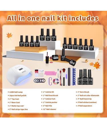JEWHITENY Gel Nail Polish Kit - 18 Color Set with U V LED Light | Base & Top Coat Included | DIY Home Manicure Starter Set - Perfect Halloween Gift for Women - Buy Online on GoSupps.com