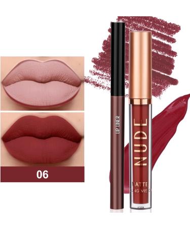 Lip Liner and Lipstick Set | Velvet Lip Liner Highly Pigmented Matte Lip Gloss Long Lasting Waterproof Lip Gloss Makeup Gift Set for Girls Pewell - Buy Online on GoSupps.com