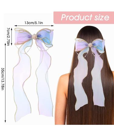 WLLHYF 2 Pcs Colorful Ribbon Hair Bows with Pearl Tassels - Embroidered Alligator Clips for Girls, Teens, Women - Ideal for Princess Wedding, Birthday Party - Buy Online on GoSupps.com