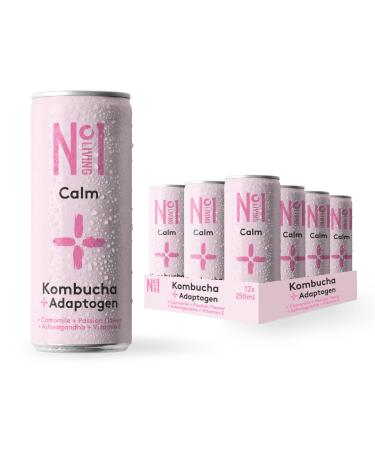 No.1 Living Plus Calm Kombucha Drink Chamomile 24x 250ml Cans Great Tasting Authentically Brewed Kombucha with Live Cultures and Adaptogens Added Ashwagandha