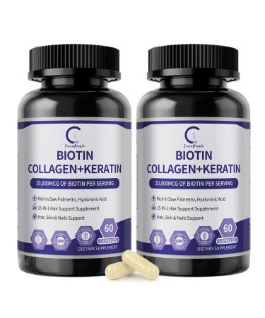 GPGP GreenPeople Biotin | Collagen | Keratin - Hair Growth biotin 20000MCG-Hair Skin & Nails with Multivitamins & Minerals for Men & Women - 120 Capsules 60 Count (Pack of 2)