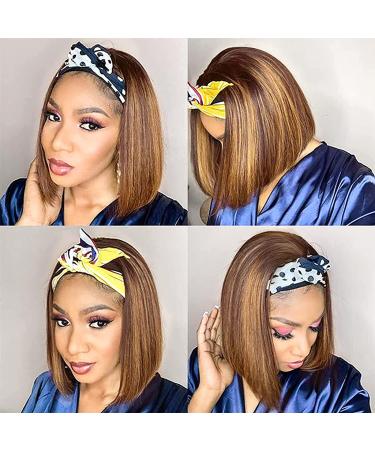 Highlight Bob Headband Wig 12 Ombre Straight Human Hair for Black Women - Brazilian Glueless 150% Density Ombre Brown Honey Blonde Headband Wig - Buy Online on GoSupps.com