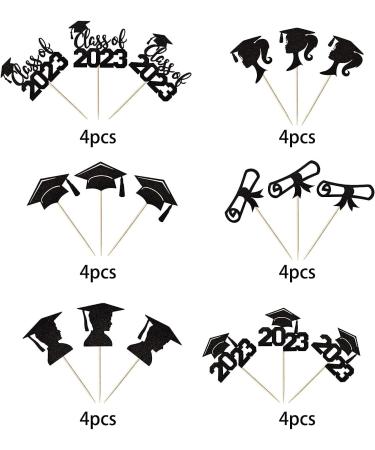 Pack of 24 2023 Graduation Cake Decorations Glitter Diploma Congratulations Cap Class of 2023 Cupcake Toppers for Graduation Theme School Boys Girls Graduate Party Cake Decorations Accessories Black Black. - Buy Online on GoSupps.com