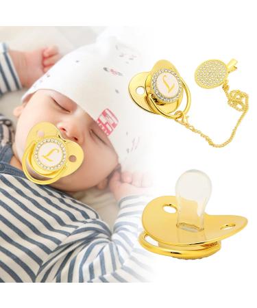 Golden Baby Pacifier | Curved Design Safe Materials 26 Letters | Healthy Bling Pacifier with Clips for 6-18 Months - Buy Online on GoSupps.com